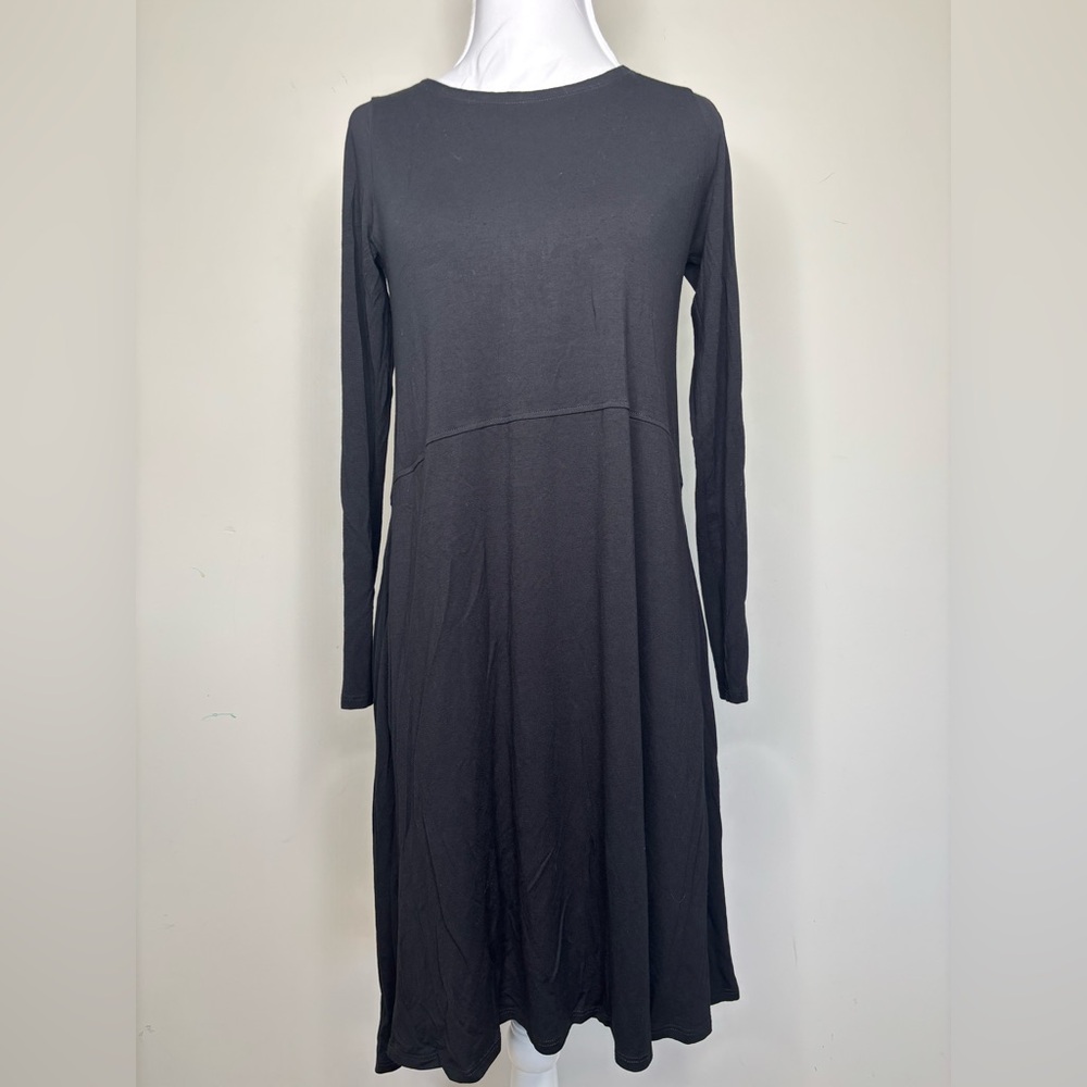 M1 Eileen Fisher LBD Black Dress Long‎ Sleeve PP Petite Classic Timeless Fall